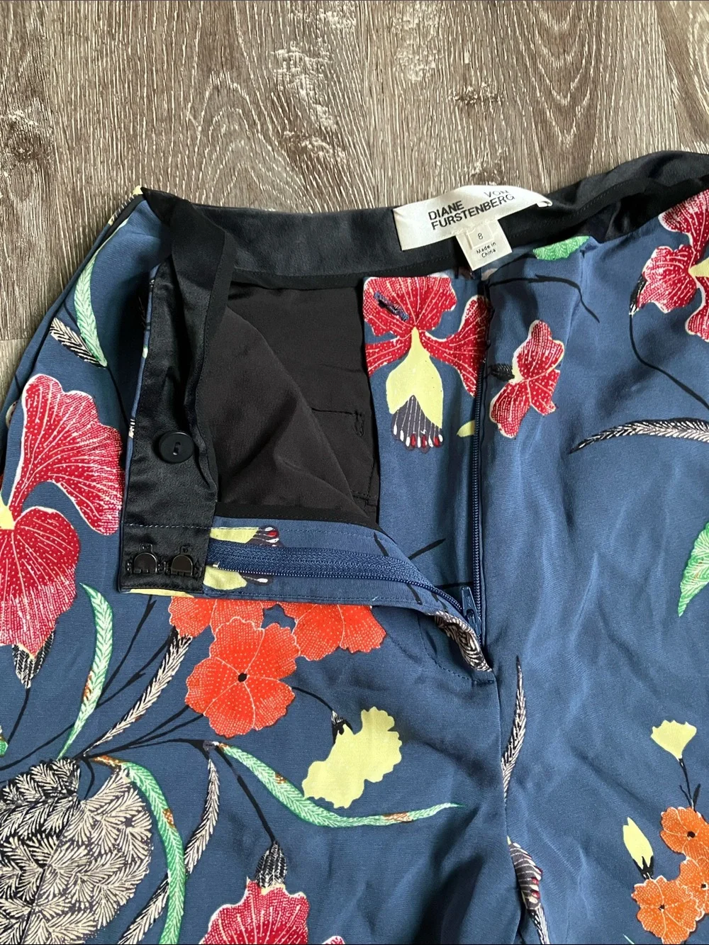Diane Von Furstenberg Navy Floral Wide-Leg Pants